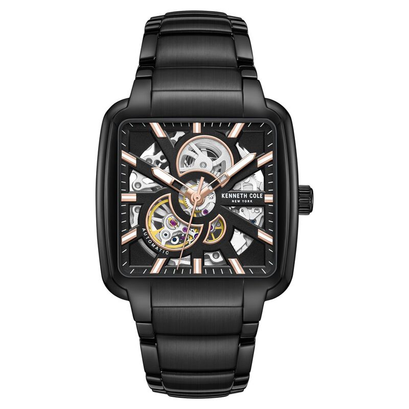 Kenneth Cole Automatic Black Dial Black Stainless Steel Strap Watch For Men