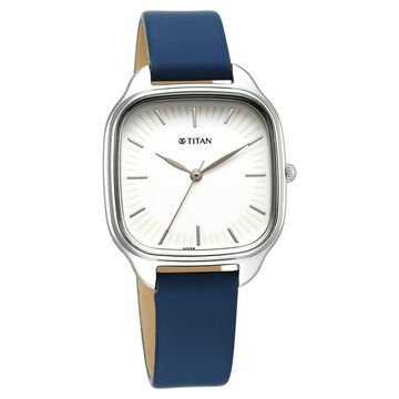 Titan Workwear Quartz Analog Beige Dial Blue Leather Strap Watch For Women