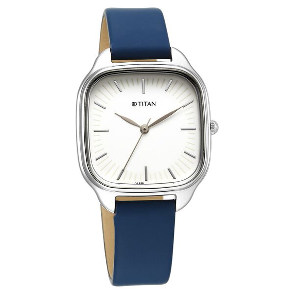 Titan Workwear Quartz Analog Beige Dial Blue Leather Strap Watch For Women - image number 1