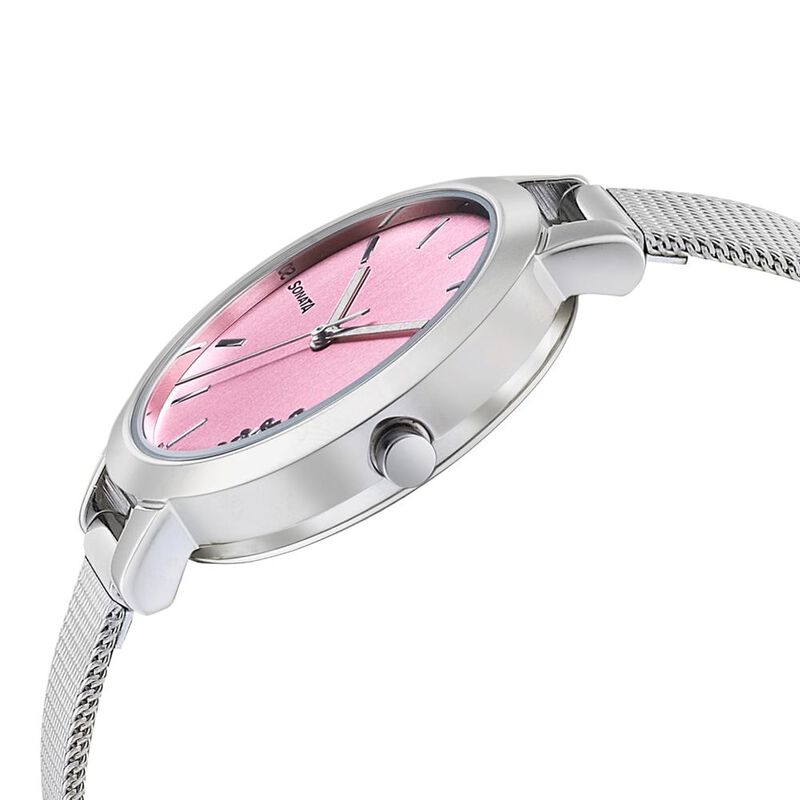 Sonata Silver Lining Pink Dial Women Watch With Stainless Steel Strap - image number 2