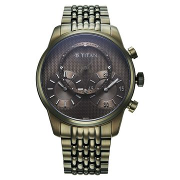Titan Micromotors Analog with Independent Hour, Minute and 2nd Sub-Dial Olive Dial Stainless Steel Strap Watch for Men