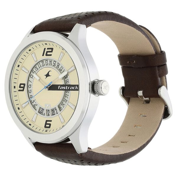 Fastrack Loopholes Quartz Analog with Date Beige Dial Leather Strap Watch for Guys - image number 2
