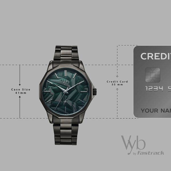 Vyb Drift By Fastrack Quartz Analog Green Dial Black Stainless Steel Strap Watch For Guys - image number 3