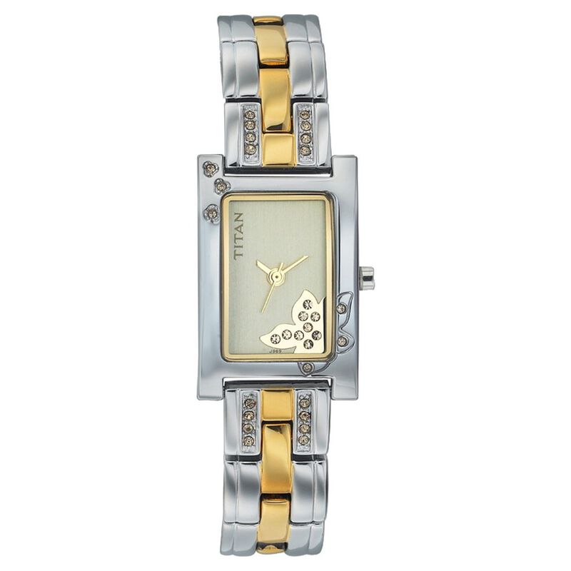 Titan Quartz Analog Champagne Dial Watch for Women
