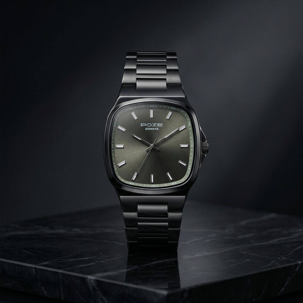 Poze Poze Quartz Analog Green Dial Grey Metal Strap Watch For Men-image-24