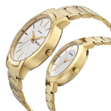 Sonata Quartz Analog White Dial Metal Strap Watch for Couple