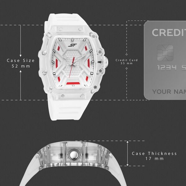 SF Maiden Voyage Sport Watch White Dial And Strap with red accents Tonneau Shaped Case - image number 3
