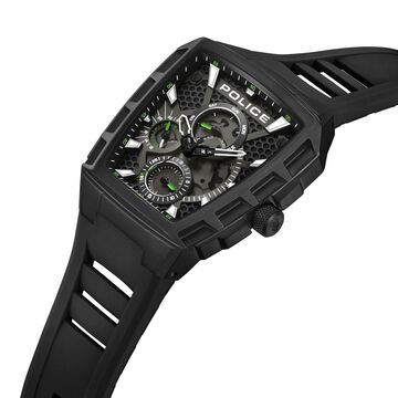 Police Multifunction Black Dial Black Color Silicone Strap Watch For Men