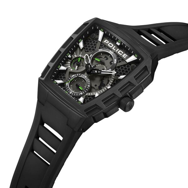 Police Multifunction Black Dial Black Color Silicone Strap Watch For Men - image number 3