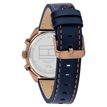 Tommy Hilfiger Quartz Chronograph Blue Dial Blue Leather Strap Watch For Men