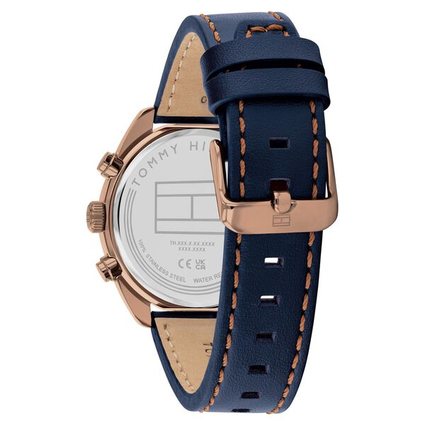 Tommy Hilfiger Quartz Chronograph Blue Dial Blue Leather Strap Watch For Men - image number 2