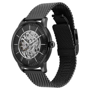 Titan Skeletal Automatic Black Dial Black Stainless Steel Strap Watch for Men