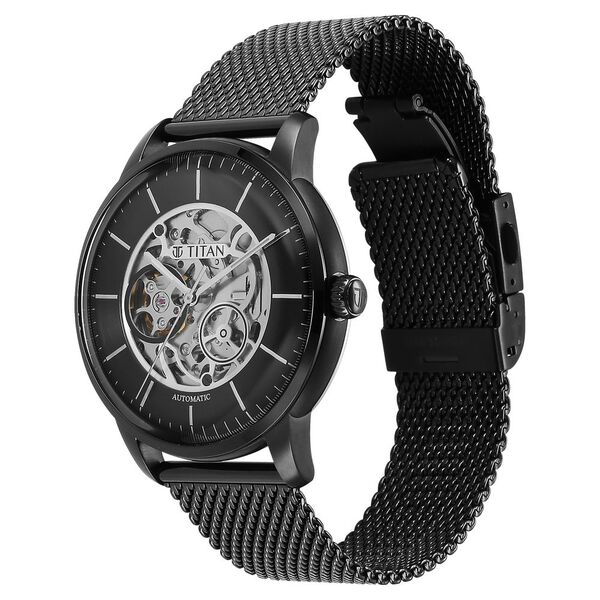 Titan Skeletal Automatic Black Dial Black Stainless Steel Strap Watch for Men - image number 3