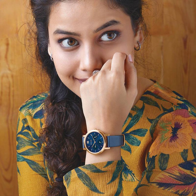 Sonata Multifunctions Blue Dial Women Watch With Leather Strap