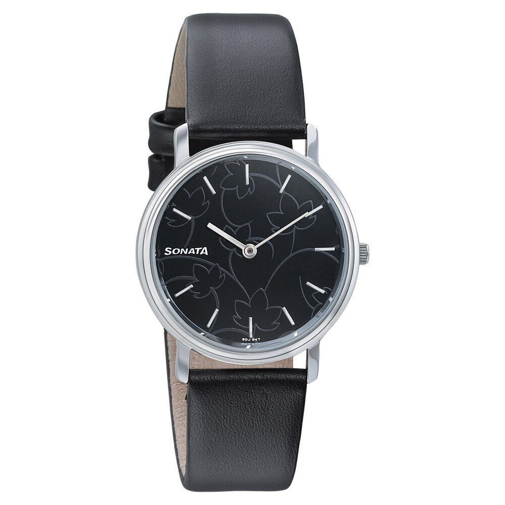 Buy Online Sonata Silver Lining Black Dial Women Watch With