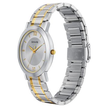 Sonata Quartz Analog with Date Silver Dial Stainless Steel Strap Watch for Men