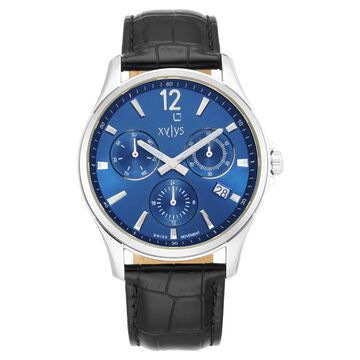 Xylys Swiss Multifunction Black Leather Strap Blue Dial Watch For Men