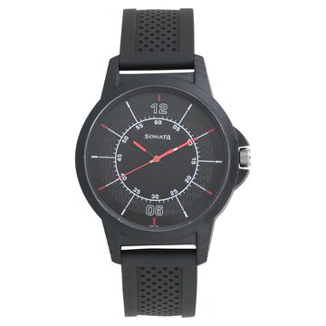 Sonata Quartz Analog Black Dial Plastic Strap Watch for Men