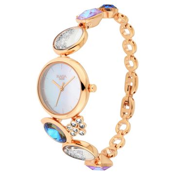 Titan Raga Moments Of Joy Quartz Analog Mother of Pearl Round Dial Rose Gold Metal Strap Watch For Women