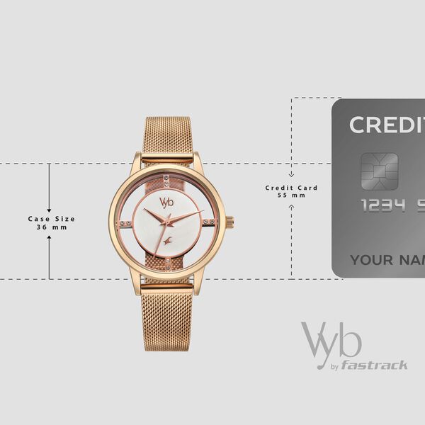 Vyb Runway By Fastrack Quartz Analog White Dial Rose Gold Stainless Steel Strap Watch For Girls - image number 3