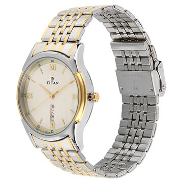 Titan Analog with Day and Date Off White Dial Stainless Steel Strap watch for Men