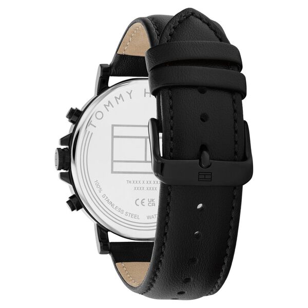 Tommy Hilfiger Multifunction Black Round Dial Black Leather Strap Watch For Men - image number 2