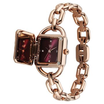 Vyb Prodigy By Fastrack Quartz Analog Maroon Dial Rose Gold Metal Strap Watch For Girls
