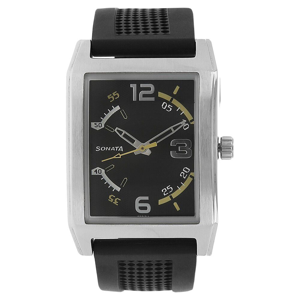 Buy Online Sonata Quartz Analog Black Dial Plastic Strap Watch for