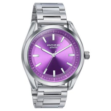 Sonata Poze Quartz Analog Purple Dial Metal Strap Watch For Men