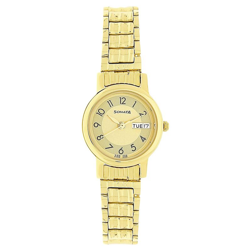 Sonata Quartz Analog with Day and Date Champagne Dial Stainless Steel Strap Watch for Women - image number 0
