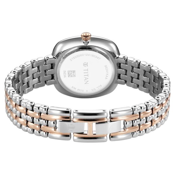 Titan Aura Quartz Analog White Mother Of Pearl Dial Rose Gold and Silver Stainless Steel Strap Watch for Women - image number 4