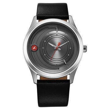 Fastrack Groove Quartz Analog Grey Dial Black Leather Strap Watch For Guys