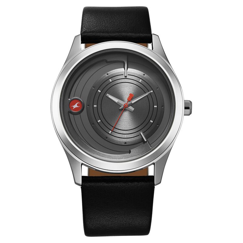 Fastrack Groove Quartz Analog Grey Dial Black Leather Strap Watch For Guys
