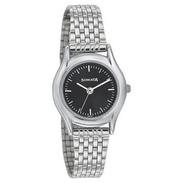 Sonata Essentials Black Dial Women Watch With Stainless Steel Strap