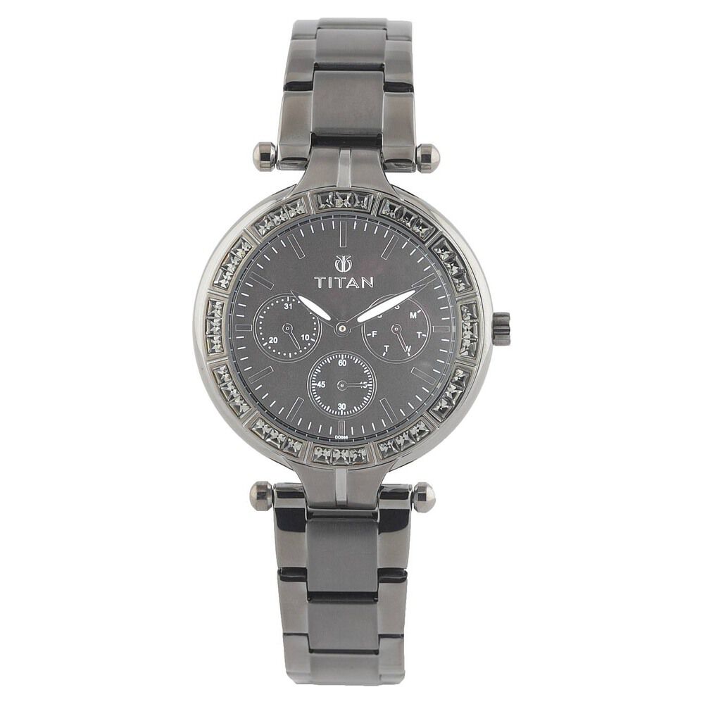 Buy Online Titan Quartz Analog with Day and Date Mother of Pearl Dial Stainless Steel Strap Watch for Women nk9965km01 Titan