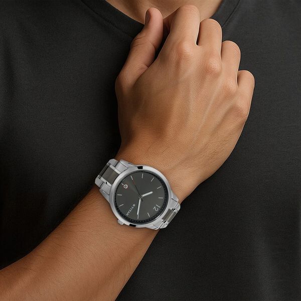 Titan Men's Timeless Style Watch: Refined Anthra Dial and Metal Strap - image number 4