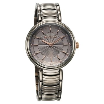 Titan Aura Quartz Analog Titanium Dial With Titanium Stainless Steel Strap Watch for Women
