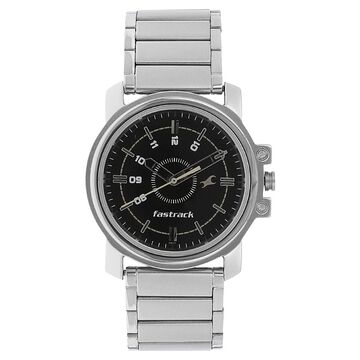 Fastrack Quartz Analog Black Dial Stainless Steel Strap Watch for Guys