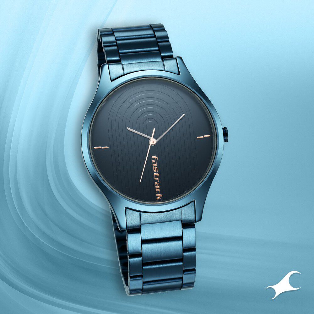 Buy Online Fastrack Style Up Quartz Analog Blue Dial Stainless Steel Strap Watch for Guys ns3184qm01 Titan