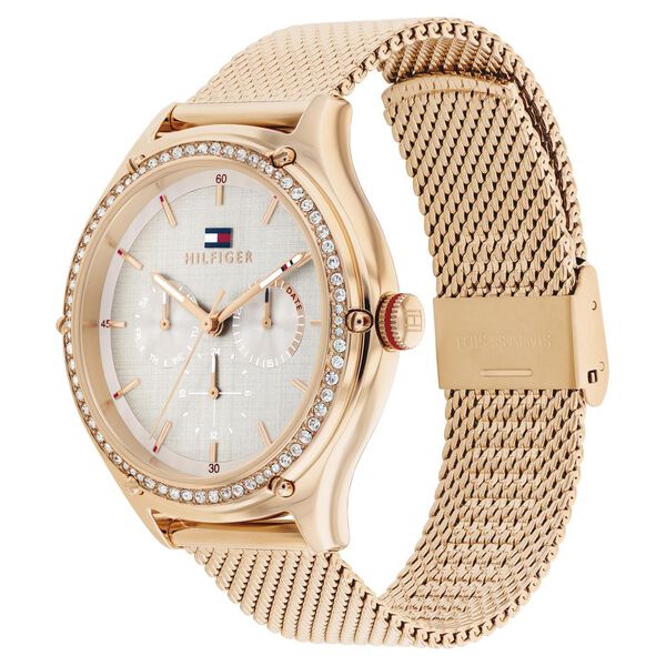 Tommy Hilfiger Multifunction Grey Round Dial Golden Stainless Steel Strap Watch For Women - image number 1
