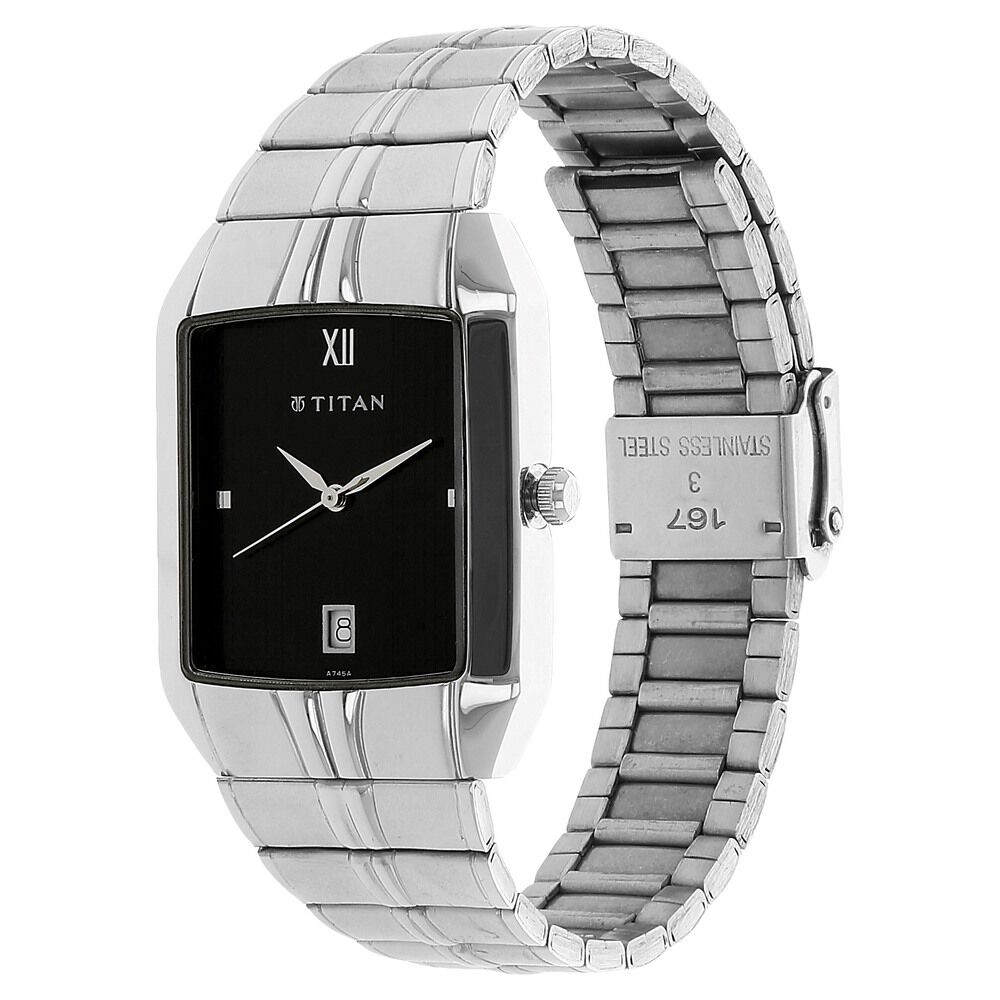 Buy Online Titan Quartz Analog with Date Black Dial Metal Strap Watch for Men ns9264sm02 Titan