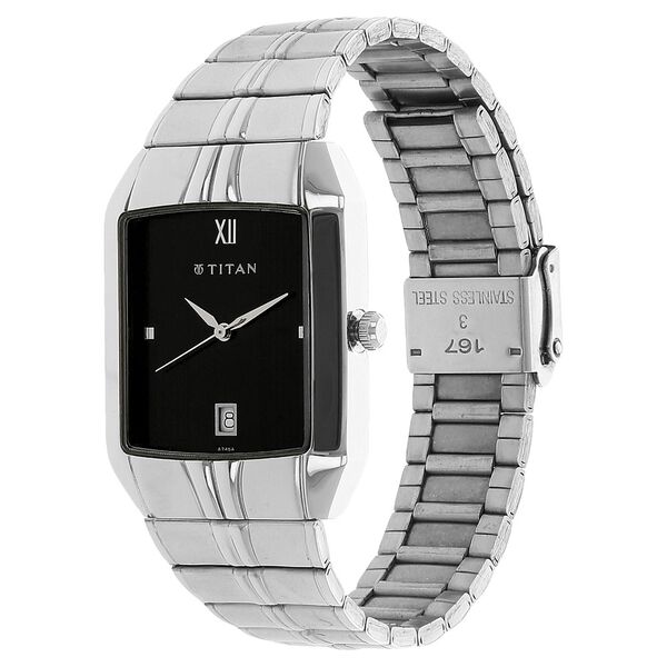 Buy Online Titan Quartz Analog with Date Black Dial Metal Strap