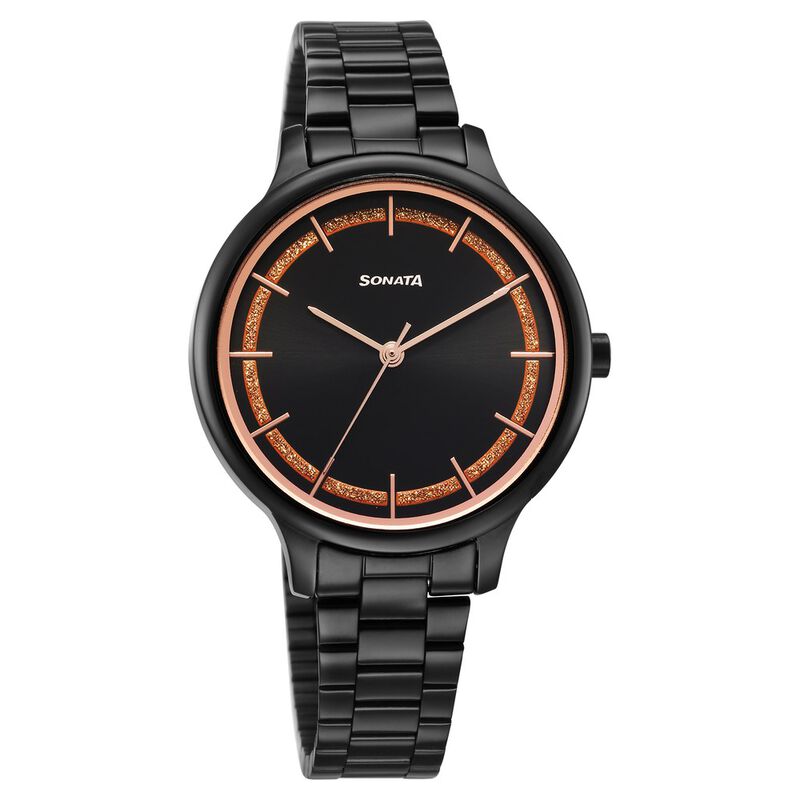 Sonata Blush Quartz Analog Black dial Stainless Steel Strap Watch for Women
