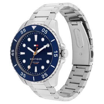 Tommy Hilfiger Quartz Analog Blue Dial Silver Stainless Steel Strap Watch For Men