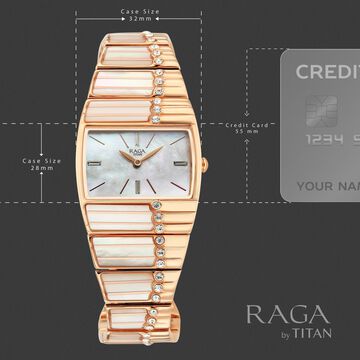 Titan Raga Power Pearls 2.0 Quartz Analog Mother Of Pearl Dial Rose Gold Metal Strap Watch For Women
