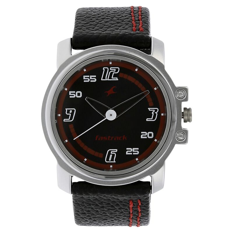 Fastrack Quartz Analog Black Dial Leather Strap Watch for Guys