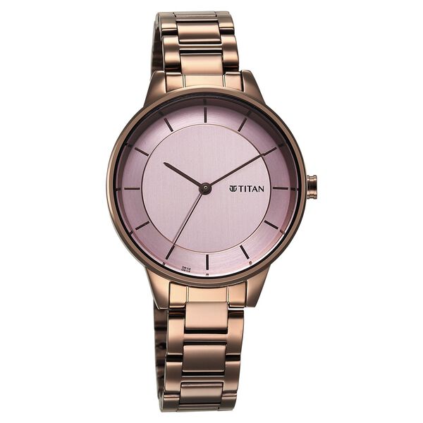 Titan Razzle Dazzle Quartz Analog Pink Dial Brown Stainless Steel Strap Watch For Women - image number 1