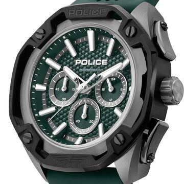 Police Quartz Multifunction Green Dial Green Silicone Strap Watch For Men