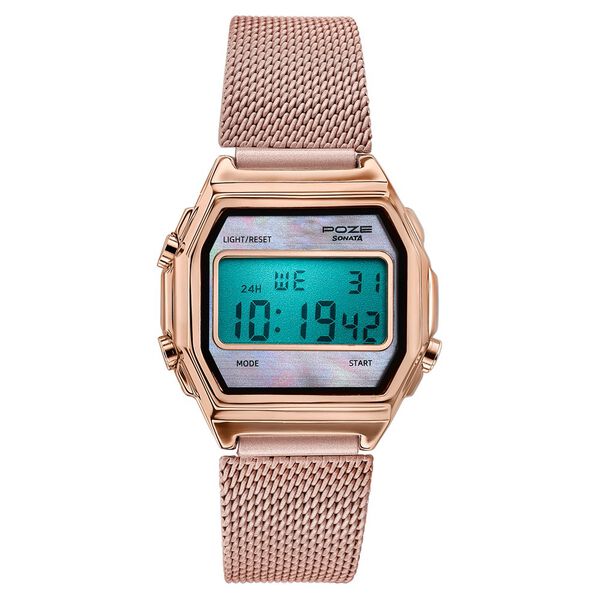 Poze By Sonata Digital Digital Pink Dial Pink Metal Strap Watch For Women - image number 1
