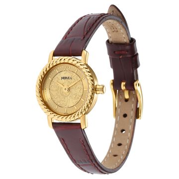 Titan Nebula Vintage 18k Gold Analog Leather Strap Watch for Women